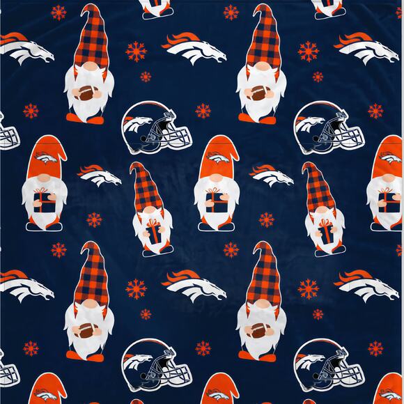 Denver Broncos Holiday Football Throw Blanket Gnome NFL 60x70 Snowflake New - Picture 1 of 7